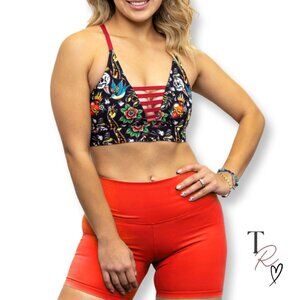 Peachy Athletic “Tatted & Torn” Tattoo Y2K Print Sports Bra Unicorn Collection S